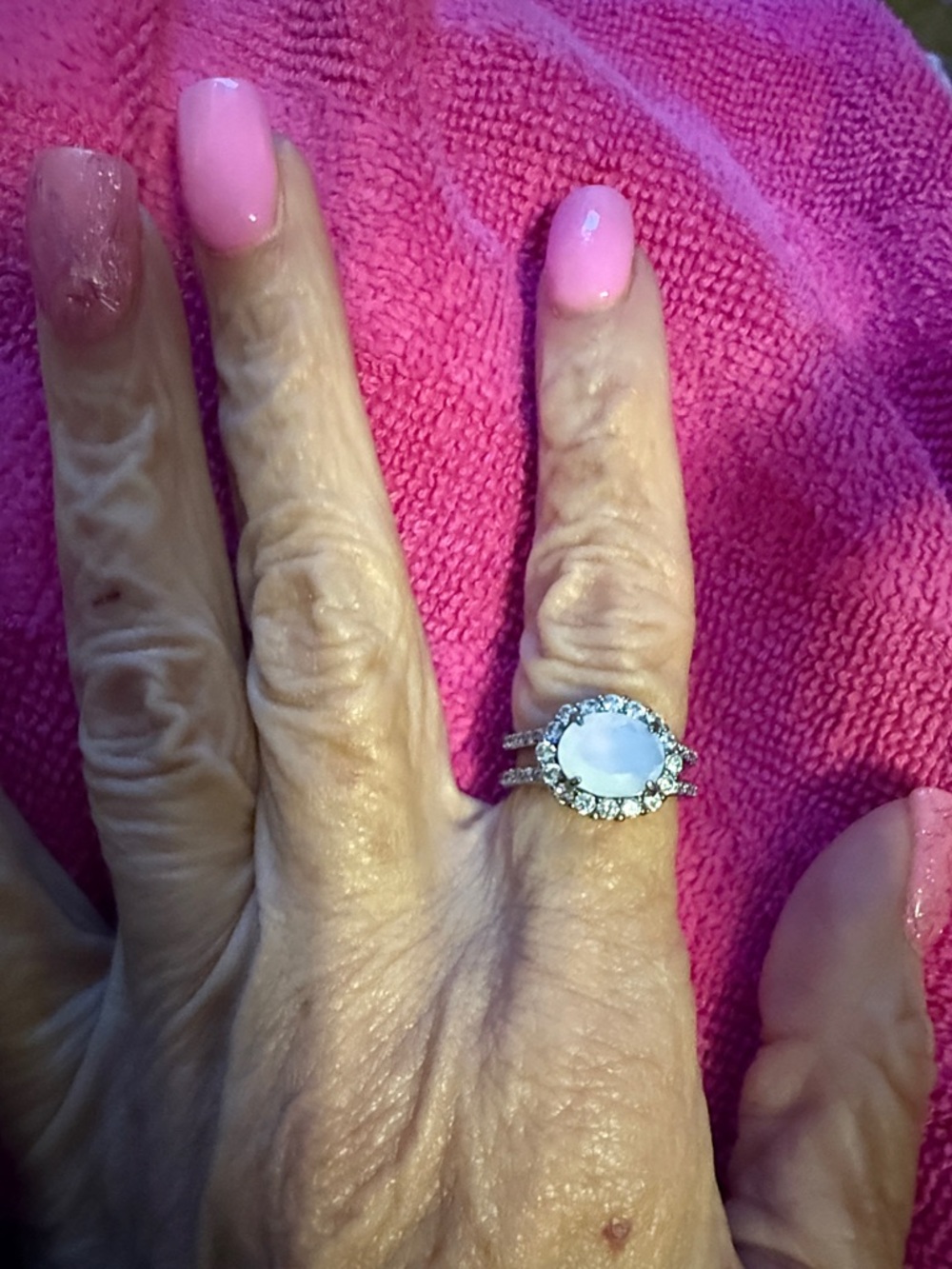 BP Hematite and Moonstone Halo Ring with Clear Accent Stones - Women Jewelry